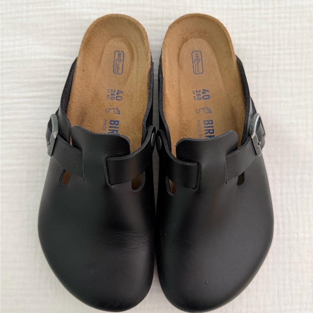 Birkenstock Boston Black Amalfi Leather Clogs